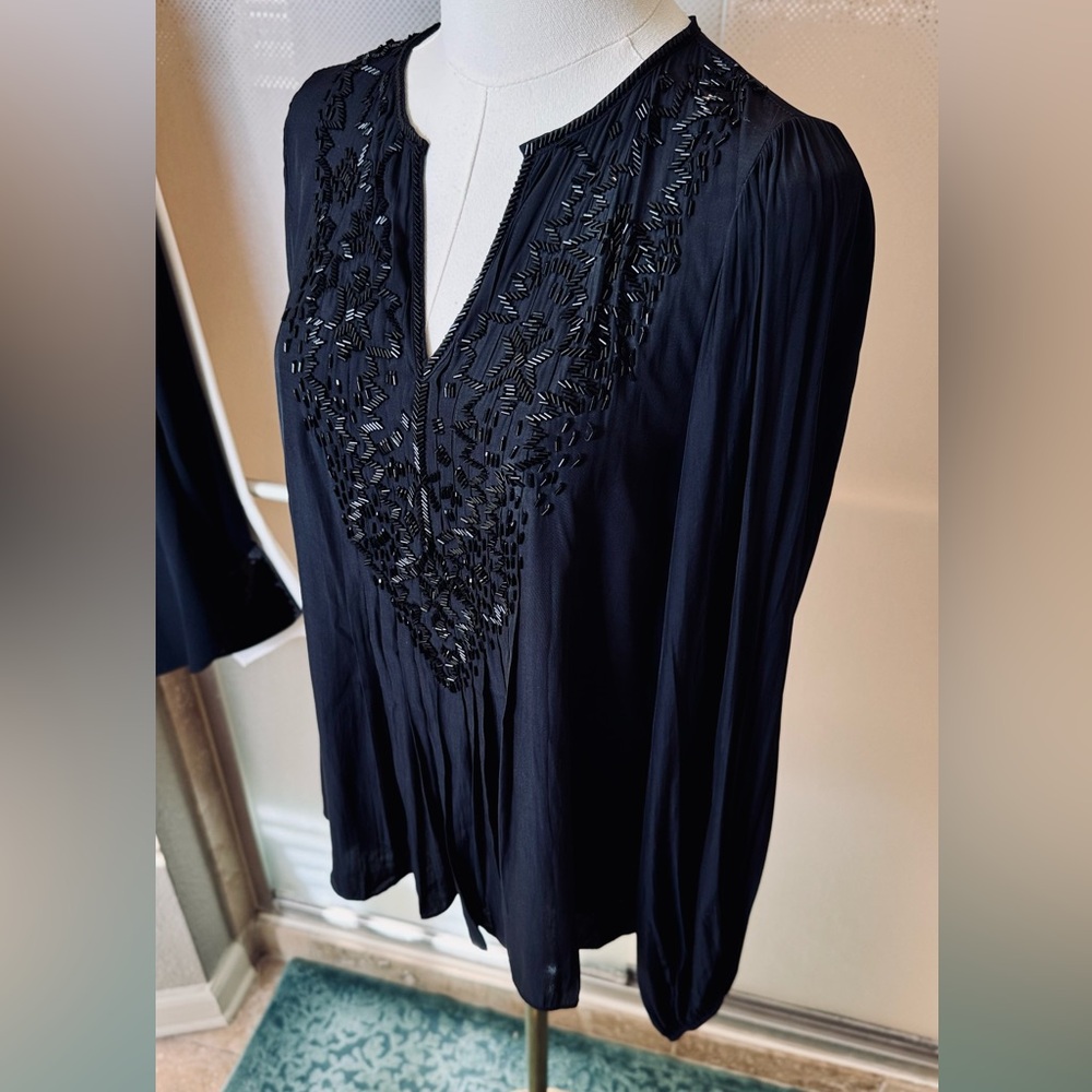 KOBI HALPERIN Keegan Beaded Black Blouse Embellished Top - Picture 5 of 16